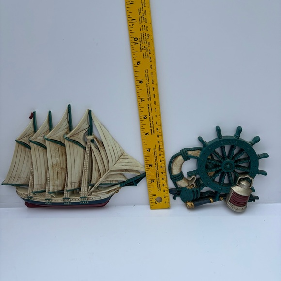 Vtg 1995 Burwood Products Made in USA 3 piece nautical set ships & helm EUC - Picture 5 of 6